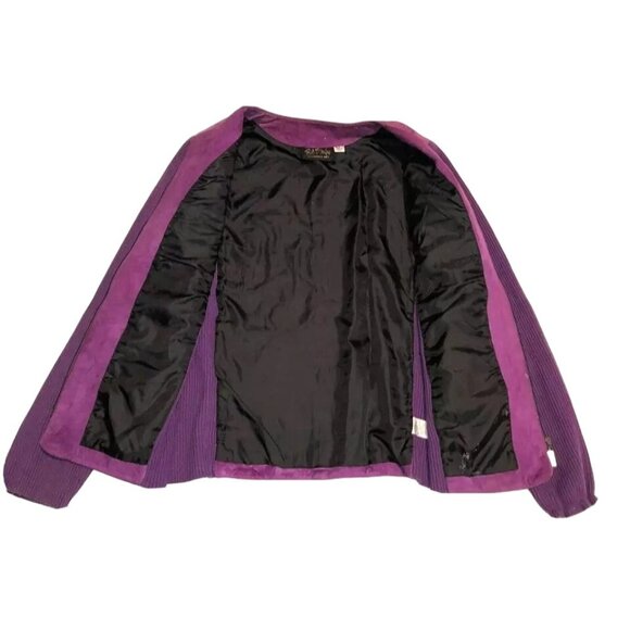 EMBROIDERED SUEDE PURPLE JACKET SZ S KNIT SLEEVES WEARABLE ART BOB MACKIE - Picture 3 of 4